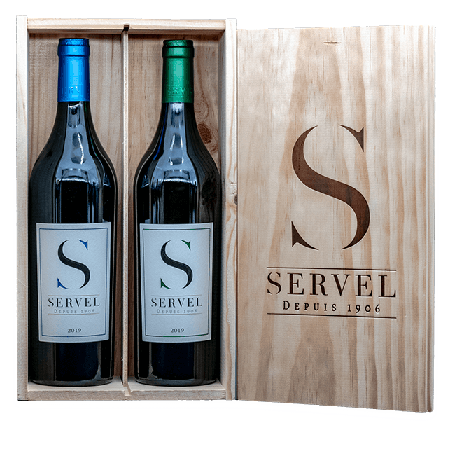 Combi de bouteille de vin dans boîte en bois